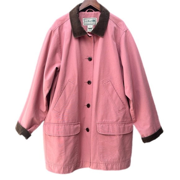 L.L. Bean Jackets & Blazers - L.L.Bean Pink Barn Coat Women’s 2X Corduroy Collar Cotton Canvas Chore Jacket
